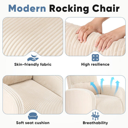 DUMOS 360°Swivel Nursery Chair, Comfy Chair for Bedroom, Rocking Chair with Thickened Seat Cushion, High Back Sofa Chairs for Living Room, Nursery Room and Reading Room, Beige