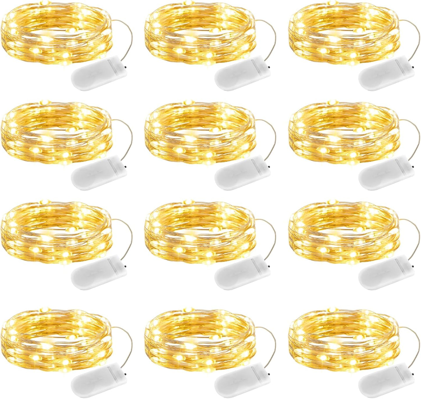 12 Pack 7ft 20 Minetom Fairy Lights Battery Operated String Lights - LED Waterproof Silver Wire Firefly Light