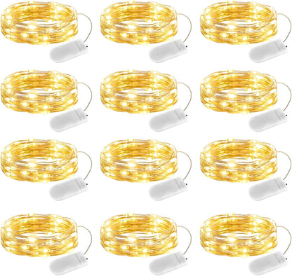 Minetom 12 Pack Battery Operated Fairy String Lights - 7ft Waterproof Silver Wire for DIY Crafts & Wedding Décor