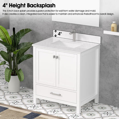 36"x22" Vanity Top with Sink, Quartz Bathroom Vanity Top with Rectangular Undermount Middle Ceramic Sink with 8 Inch Faucet Holes, Spread with One 4" Height Backsplash in Cirrus White