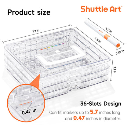 Shuttle Art 36 Automatic Ink Control Acrylic Paint Markers Organizer, Portable 3-Layer Transparent Storage Box, Stackable Pen Holder for Art Supplies,Ideal for Home, Office & School Desk Organization