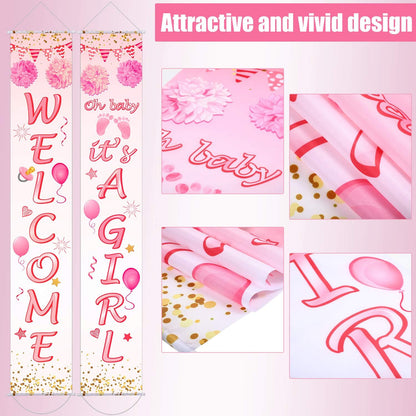 Blulu Baby Shower Decorations - 71 x 12 Inch Welcome It Is a Girl Banner Backdrop for Baby Shower Gender Reveal Party