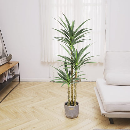 Waoops Artificial Tree 5.3Ft Faux Agave Plant with 3 Heads in Plastic Pot Fake Tree for Home Decor Indoor or Outdoor Office Decoration Housewarming Gift