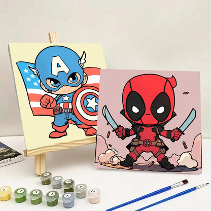 Sretoul 4 Pack Paint by Numbers Kit for Kids with Frame- Cartoon Painting Kits for Kids Ages 4-8, Cartoon Paint by Numbers with Frame 8x8 Inch