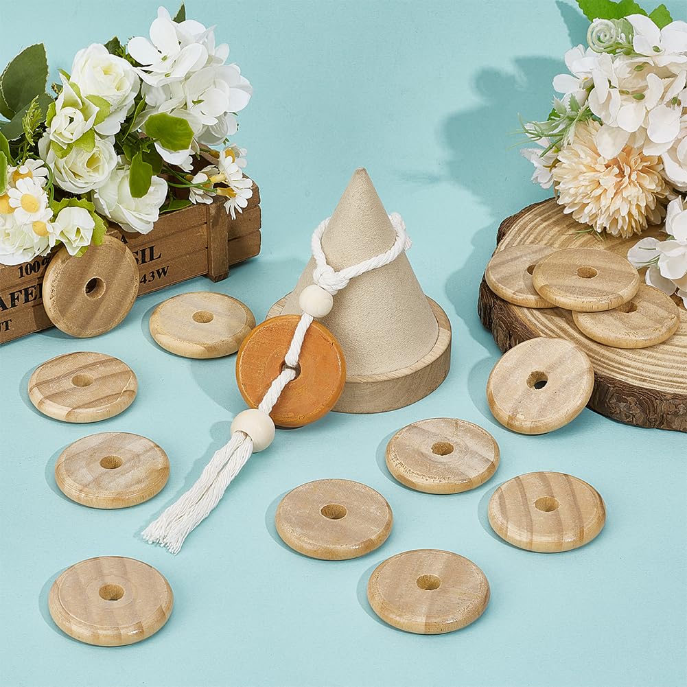 BENECREAT 20pcs Natural Wooden Disc Beads, 2 x 0.3 inch Pine Wood Circles, Unfinished Round for Artist Painting Hanger Sign DIY Crafts Projects