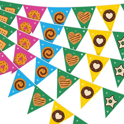 Gilprop 5 Pcs Cookie Triangular Flags Banner 9.84 ft Cookie Booth Banner for Street Theme Birthday Baby Shower