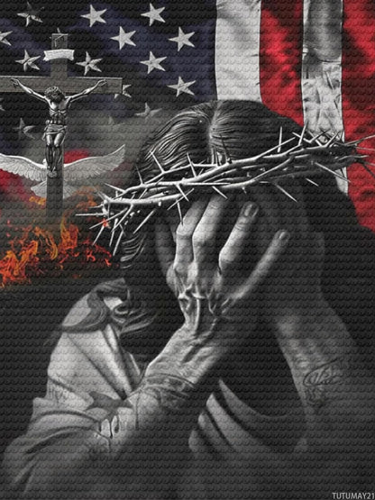 TUTUMAY21 5D Diamond Paintings Jesus and The American Flag Gem Kits for Adults Full Drill Round Diamonds Art Kits Paint Diamonds Round for Gift, Wall Decor Wall Gift 12x16inch