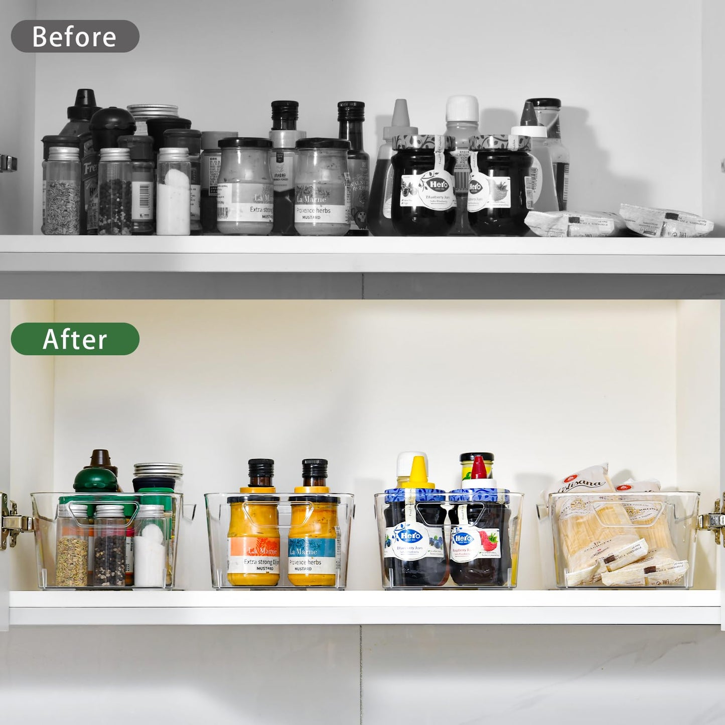 AntStep 12 Pack Clear Plastic Storage Bins, Pantry Organizers and Storage, Clear Pantry Organizer Bins, Plastic Containers with Handle for Kitchen,Freezer,Cabinet,Closet,Bathroom Under Sink Storage