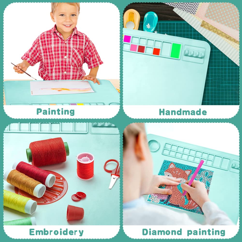 OSDUE Silicone Painting Mat, 20" x 16"Silicone Art Mat with Cup, Kids Painting Mats for Crafts - Thick Large Artist Mats for Resin DIY Drawing Clay and Play Doh - (Blue)