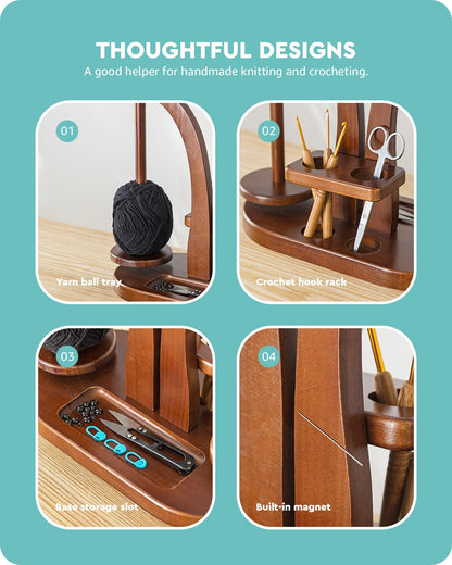 Baffect Yarn Holder Magnetic, Yarn Ball Holder Wooden, Yarn Spindle with Double Spindles, Spinning Yarn Holder for Crochet Lovers