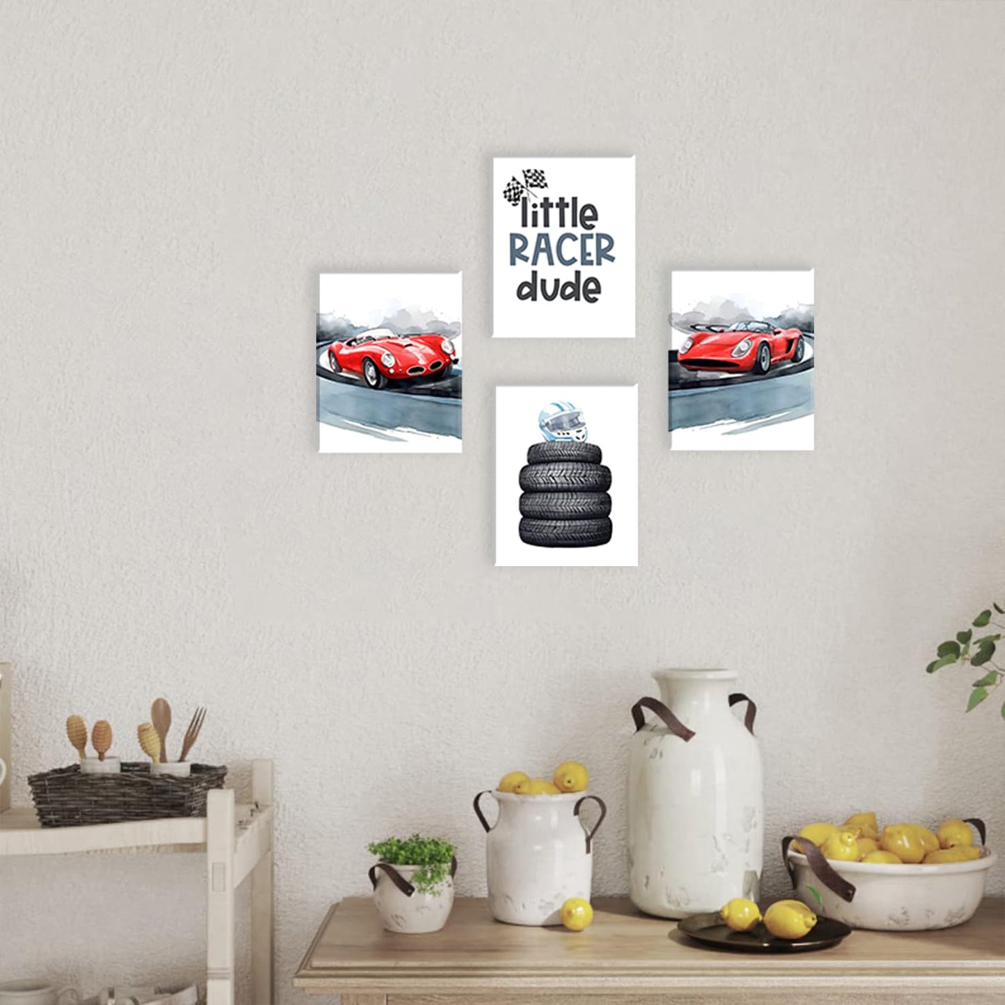 Modern Car Posters Classic Supercar Wall Art Prints, Cool Racing Ferrari Lamborghini McLaren Pagani Canvas Posters for Man Cave Boys Room Wall Decor, Sports Car Art Prints, Set of 4 (8"x10" Unframed)