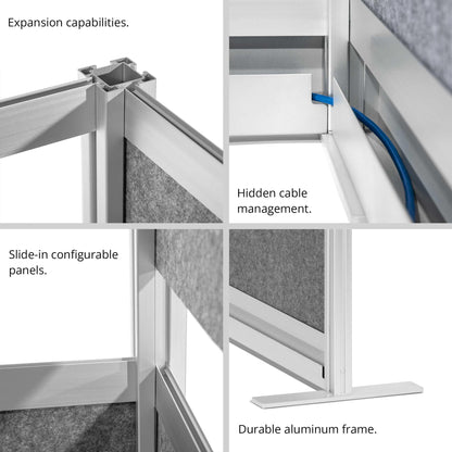 Stand Up Desk Store Expanse Modular Wall | 70'' x 48'' Wall | Expandable Partition Room Divider with Rearrangeable Frosted Acrylic & Sound Absorbent Wide Panels (Silver Frame)
