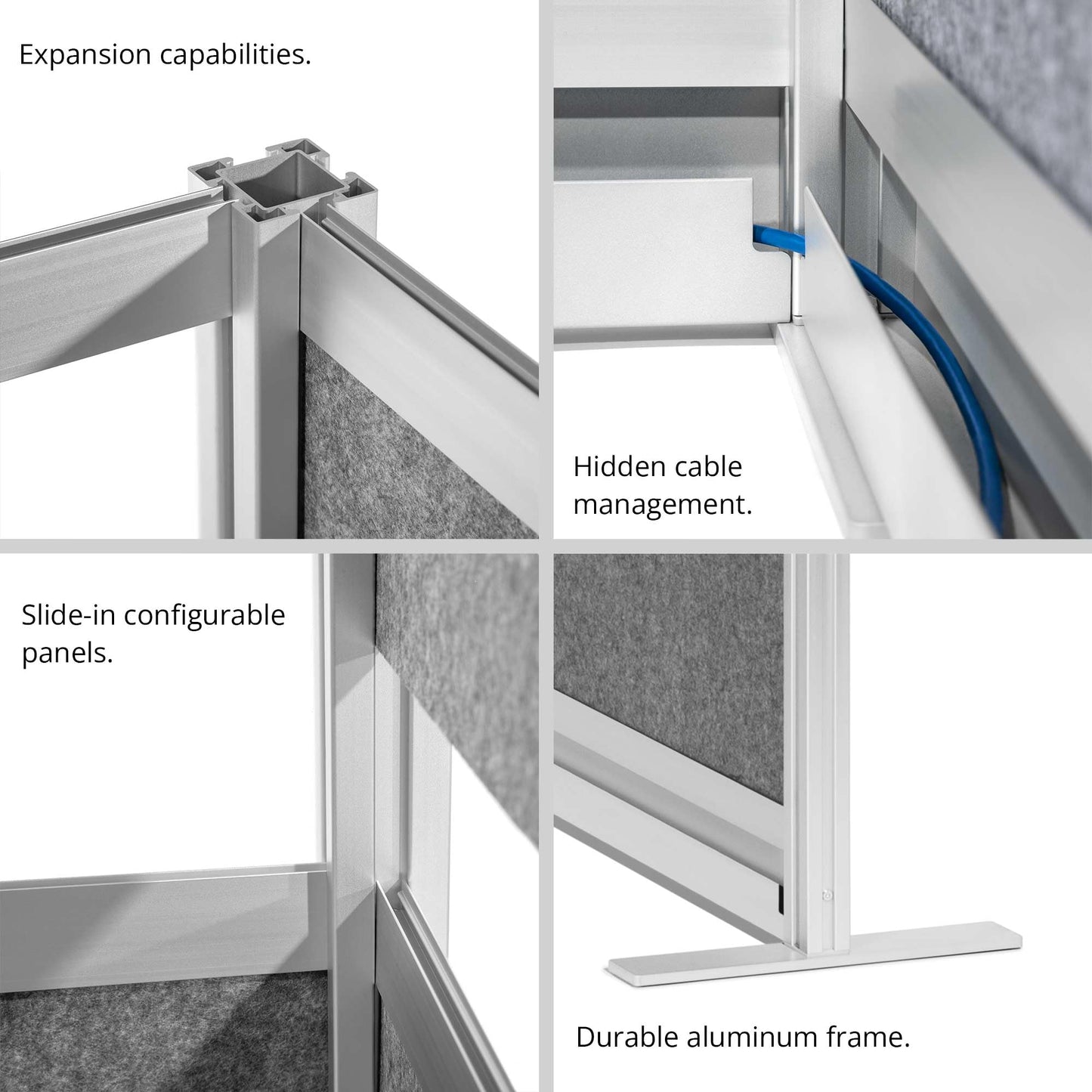 Stand Up Desk Store Workflow Wide Modular Wall | 53'' x 70'' Wall | Expandable Partition Room Divider with Rearrangeable Frosted Acrylic, Sound Absorbent and Whiteboard Panels (Silver Frame)