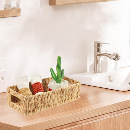 Toilet Tank Basket,Water Hyacinth Woven Storage Basket with Handles for Bathroom Organization - Toilet Paper Holder & Storage Bin, Handwoven Natural Basket (2-Pack)