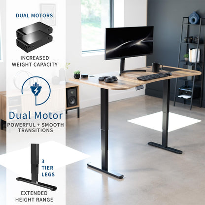 VIVO Electric 63 x 32 in Dual Motor Standing Desk, Memory Height Adjustment, 2B Series, Reclaimed Wood Top Black Frame, DESK-KIT-2B1P