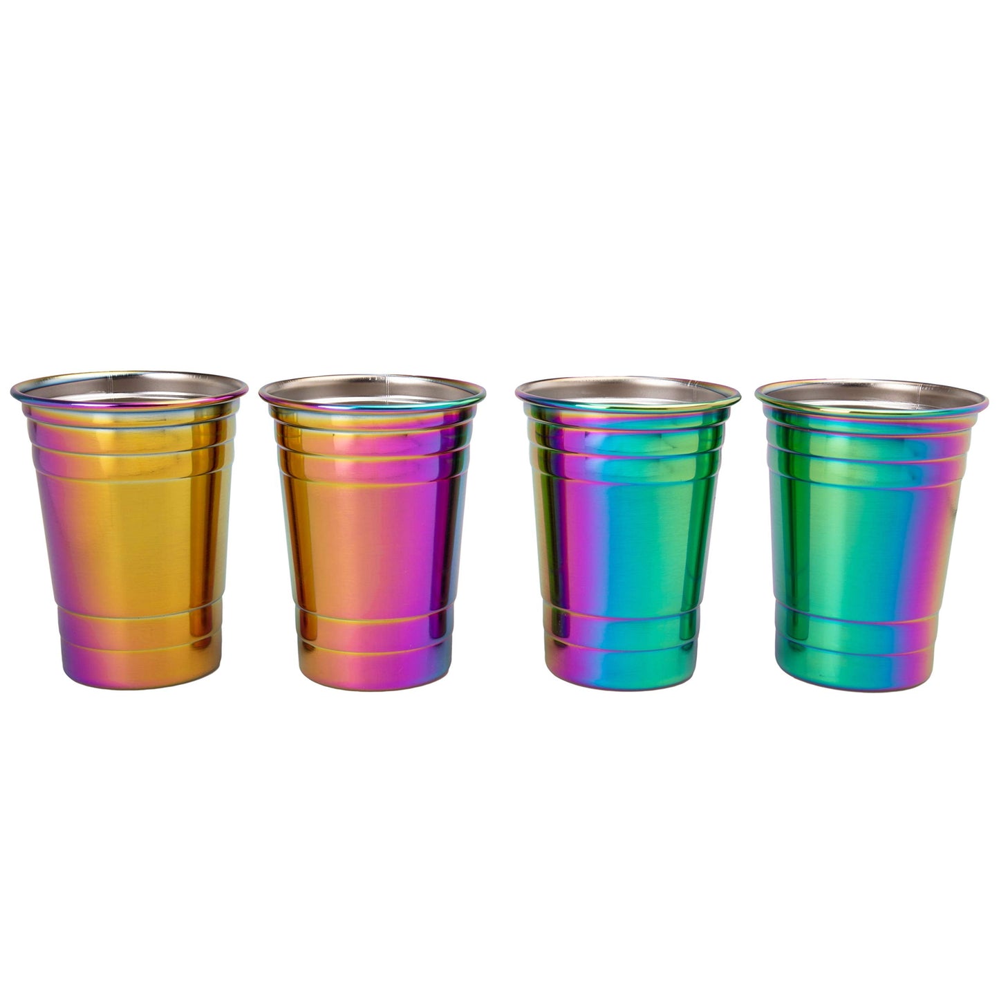 D'Eco Rainbow Stainless Steel Party Cups (4 Pack, 16 oz) - Reusable, Stackable, BPA-Free Metal Tumblers - Shatterproof Drinking Cups for Parties, Games, College, Entertaining, Outdoor & Everyday Use