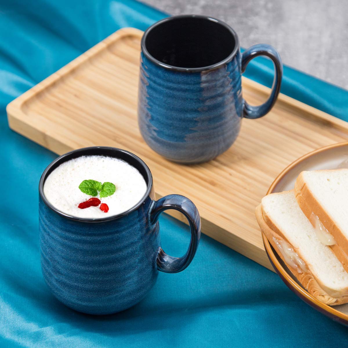 HASENSE Coffee Mugs Set of 4, 15 Ounce Porcelain Mug Set with Handle for Morning Coffee Tea and Cocoa, Ceramic Coffee Cups with Beautiful Glaze for Men, Women, Navy