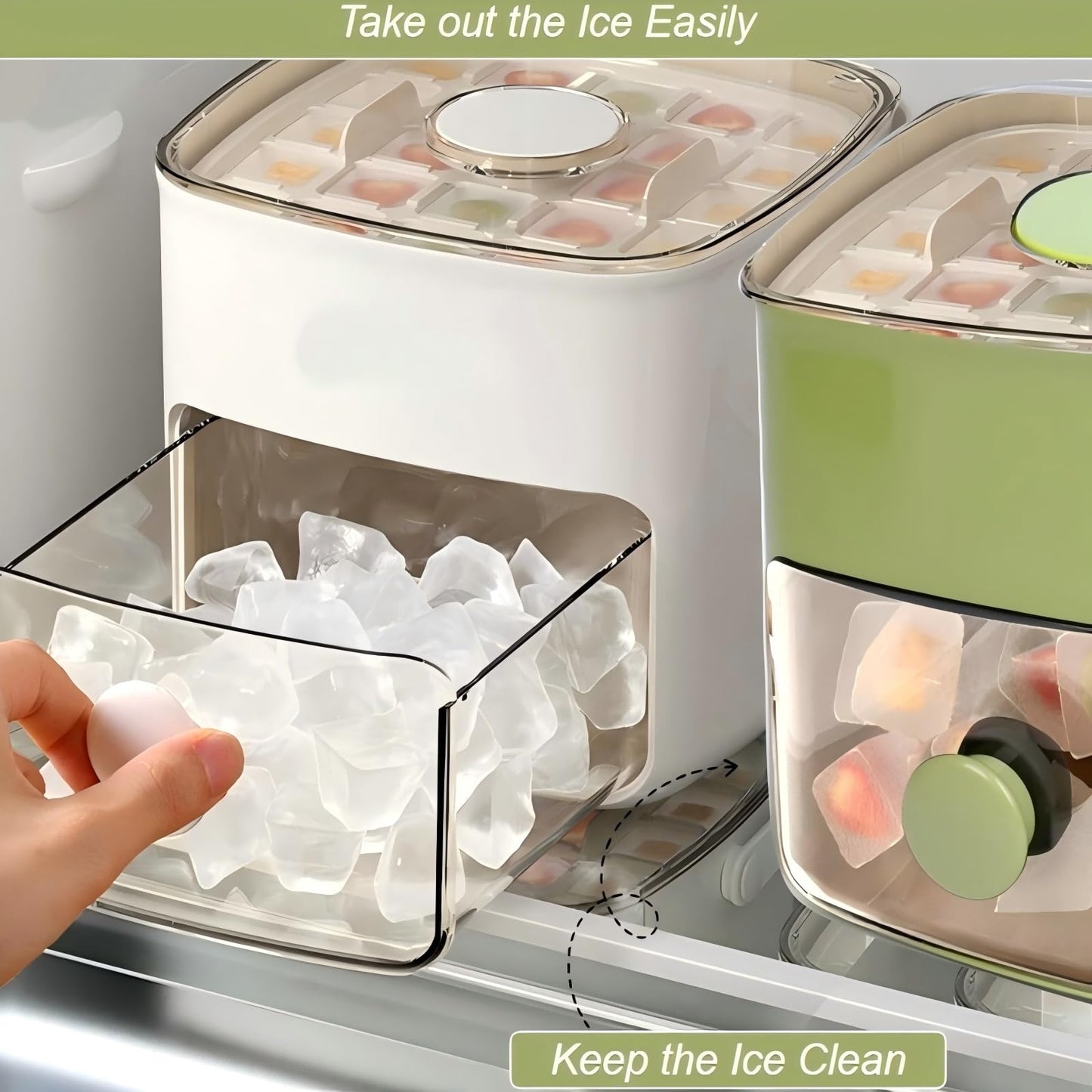 Wiki Jooy Ice Cube Tray with Lid and Bin Ice Cube Trays for Freezer Ice Tray Ice Mold Ice Maker BPA-Free Stackable Storage Container with 2 Trays Ice Storage Bin Tongs Easy Release Molds