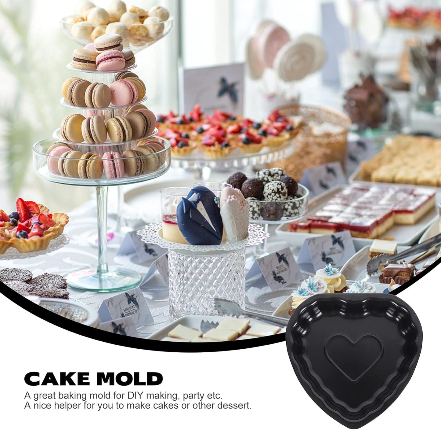 Yardwe 2pcs Round Nonstick Baking Metal Heart Shape Cake Pans for Fondant, Cookie, Chocolate, Cupcake