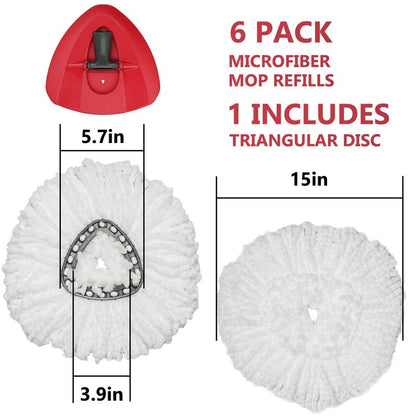 Spin Mop Replacement Head - 6 Pack EasyWring Mop Refills with Base Compatible with O-Cedar Triangle Spin Mop, Microfiber Mop Replace Head Easy Cleaning Floor Head Mop for Floor Cleaning