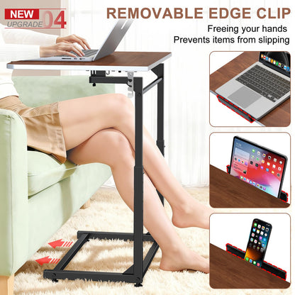 MLZLLL Tv Tray Table,Extra Large Dinner Food Tray Table,Couch & Bed Eating Desk,Heavy Duty Folding Laptop Side Table with 8Height&90° Tilt Adjustable,C-Shaped End Table with Phone/Tablet Slot Walnut