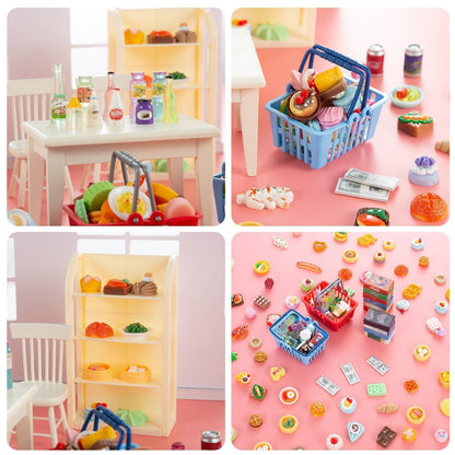 164pcs Miniature Supermarket Shelves Furniture Model 4 Layers Shelf Display Rack Doll House Accessory Storage Bookshelf Accessories Mini Locker Decor Food Drink Bottle Toy Cosplay Game Party