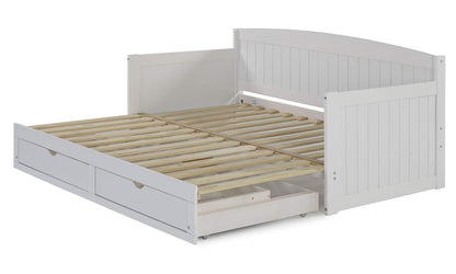 Alaterre Furniture Harmony Twin to King Daybed with Pop Up Trundle Bed - Solid Wood Twin Day Bed with 2 Pull-Out Storage Drawers and 400lb Capacity - For Kids, Guest Room, Living Room (White)