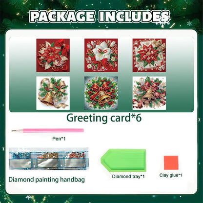 DIY Diamond Art Painting Greeting Cards Set, 5D DIY Diamond Christmas Halloween Blessing Greeting Wish, Birthday Card Making Kits for Family Friends Handmade Gift-Poinsettia-1