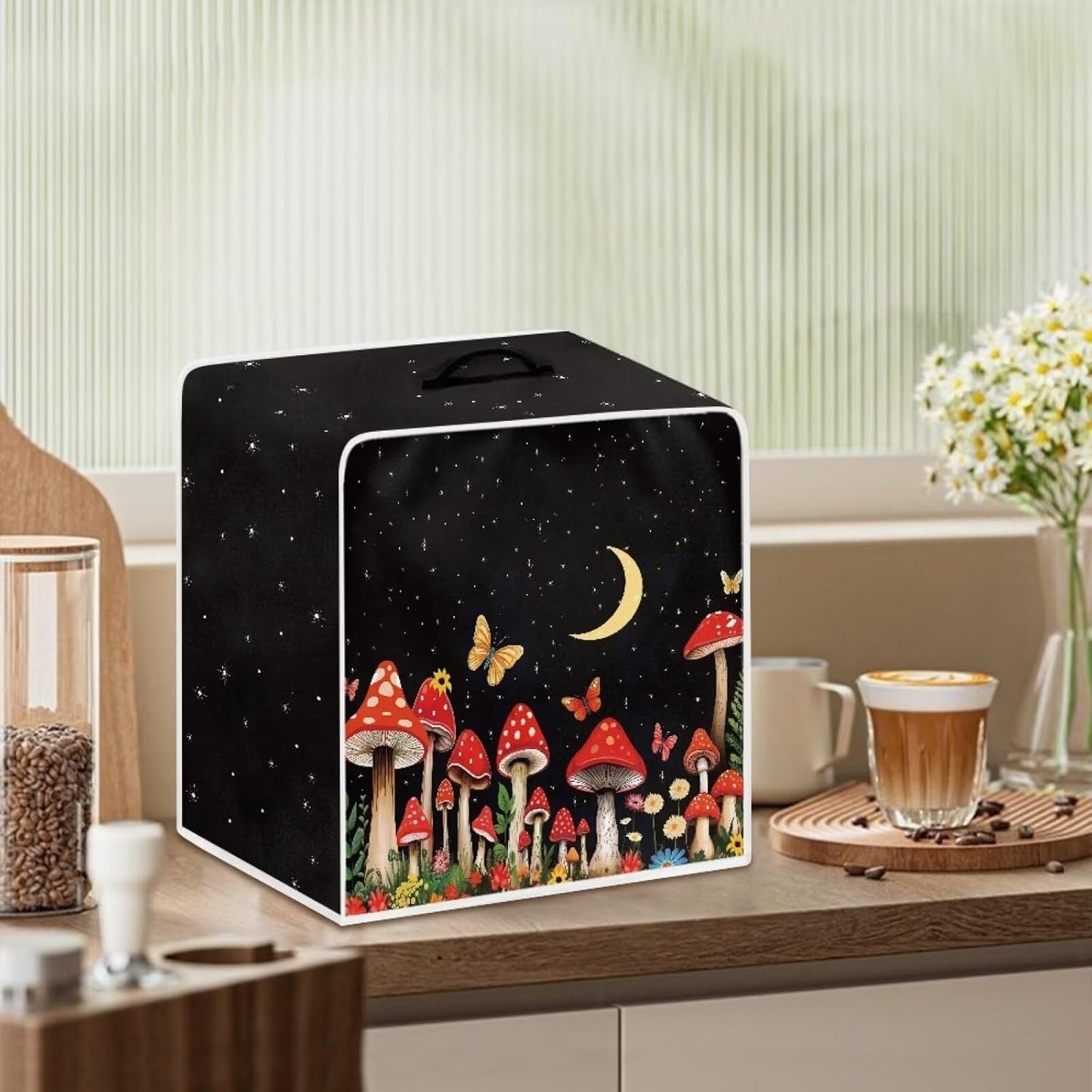 Moon Mushroom Coffee Maker Cover, Stain Resistant Washable Covers with Handle for Toaster Machine Protection
