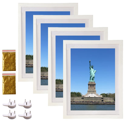4 Pack 12x16 Picture Frame Wood Diamond Painting Frames 30x40cm Diamond Art Frame Display 10x14 in/ 25x35cm with Mat or 12x16 in/ 30x40 cm Without Mat Photo Gallery Frame Set for Wall Hanging - White