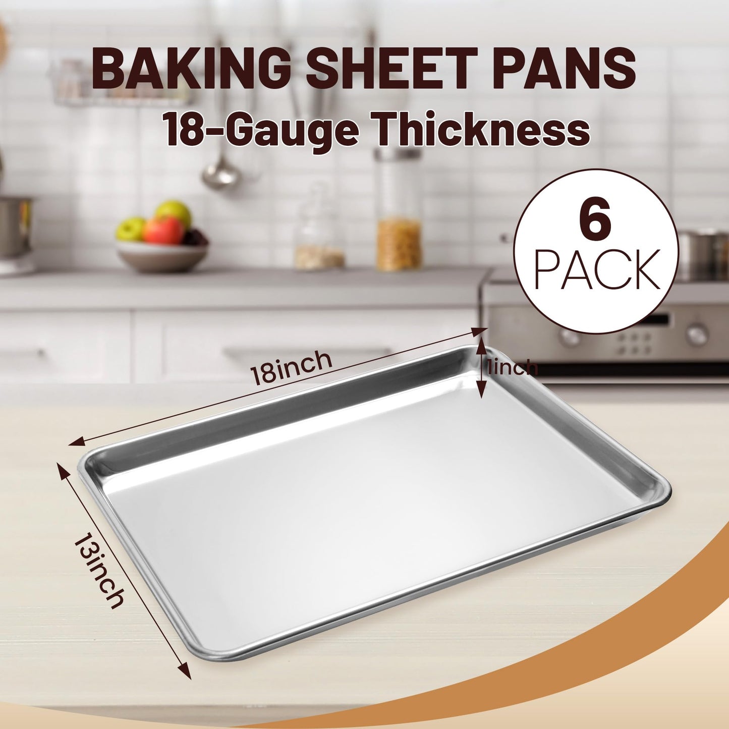 BIEAMA 6 Pack Half Size Baking Sheet Pan Aluminum Commercial Pan for Oven Freezer Bakery Hotel Restaurant 18" × 13"