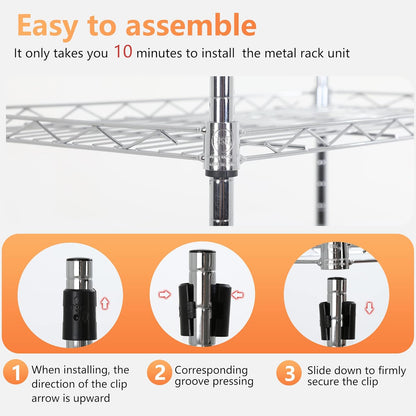 FDW 6 Tier Wire Shelving 17L x 12W x 64H, Adjustable Metal Shelves for Kitchen, Garage, Chrome