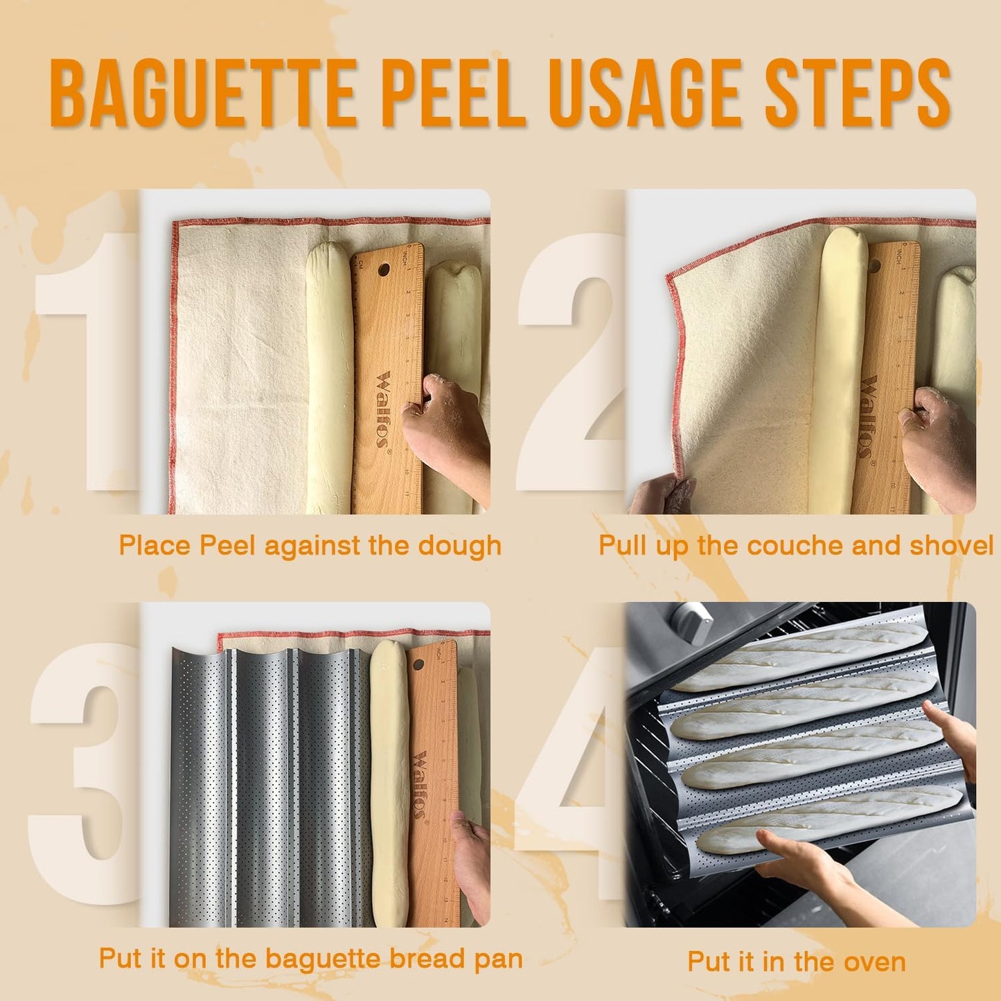 Walfos 15 Inch Baguette Transfer Peel, Flipping Board for French Bread Baking