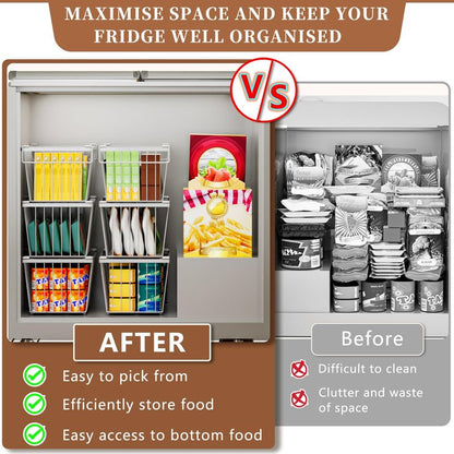 ANJUBAN Enhanced Leak-Proof Bottom - Freezer Organizer Bins ，4 Pack Stackable Deep Freezer Organizer Bins for 7 Cu.FT Small Chest Freezer，organization and storage，pantry organizers（white）