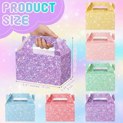 AmazingSpark 24 Pack Pastel Gable Treat Boxes Glitter Macaron Party Favor Gift Boxes for Candy Cookie Toy Party Supply for Birthday Weddings Baby Shower Holiday Christmas 5.9 x 3.5 x 3.5 Inches