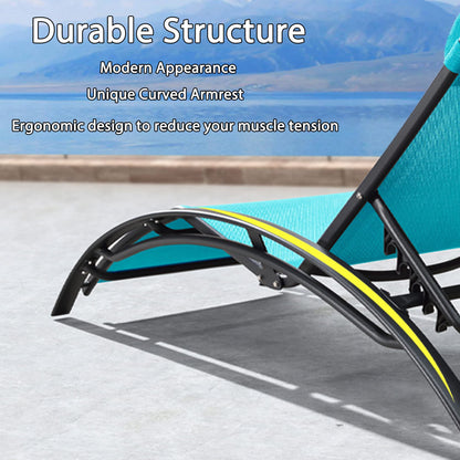 PURPLE LEAF Patio Oversized Chaise Lounge Chair Set of 2 Pool Adjustable Recliner Chairs for Outside Beach Outdoor Sunbathing Tanning Poolside Lounges Turquoise Blue