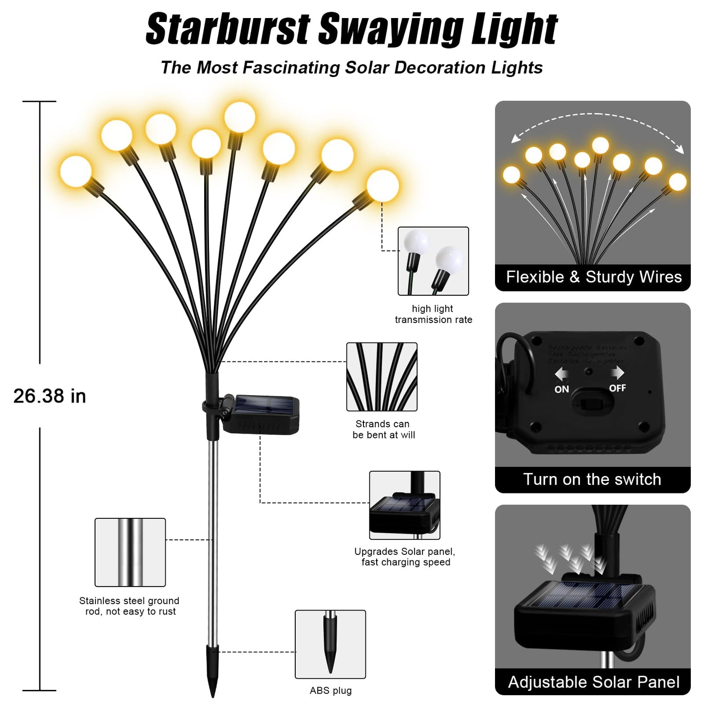 NBQQ Solar Garden Lights Outdoor, 4 Pack 32LED Swaying Light Waterproof Solar Lights Outdoor for Yard Pathway Patio, Swaying Lawn Decor as Gardening Gifts for Women Holiday