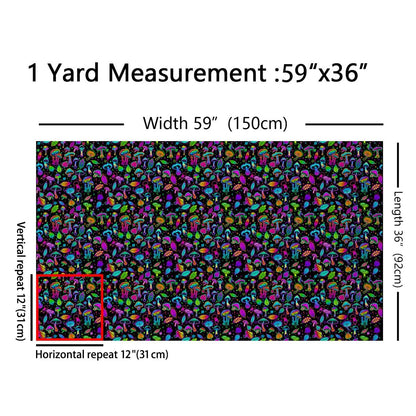 Colorful Mushroom Fabric by The Yard Cartoon Cute Neon Light Gradient Plants for Kids Sewing Supplies Hippie Botanical Leaves Stars Graffiti DIY Soft Flannel Polyester No Stretch 1 Yard