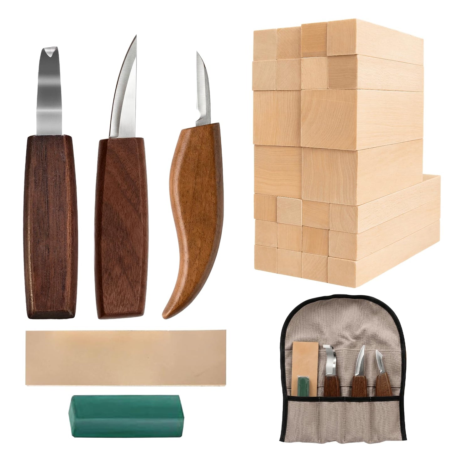 30pcs Wood Carving Kit Includes Basswood Blocks Wood Whittling Knife Kit 4pcs Templates Carving Knives for Wood DIY Beginners