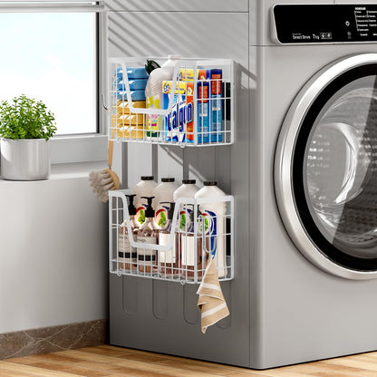 YIWANFW 2 Set Magnetic Fridge Shelf, White Magnetic Fruit Basket for Refrigerator Organizer Storage, Potato and Onion Storage Bins, Wire Baskets Magnet Rack for Laundry Washing Machine Kitchen Shelves
