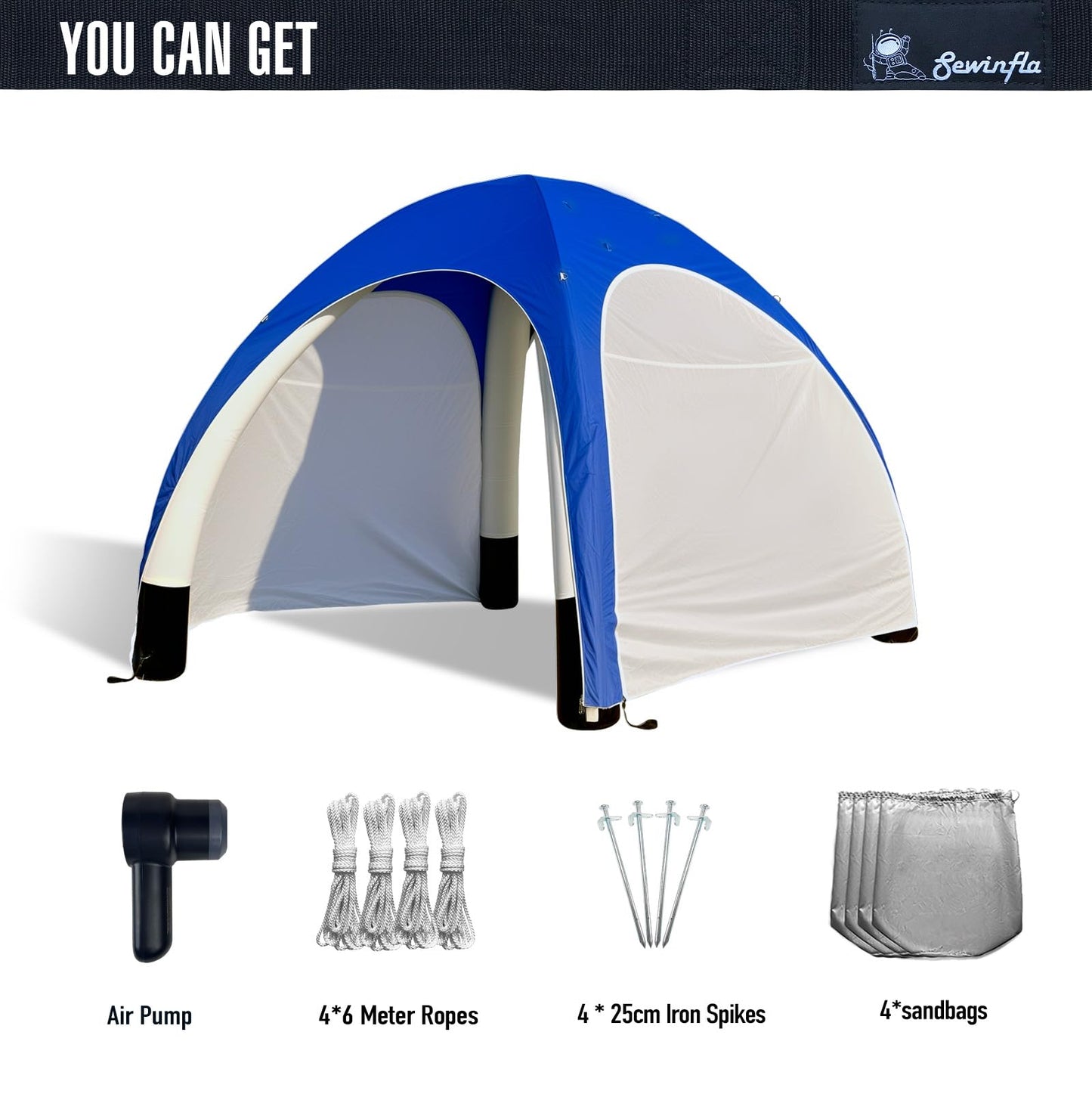 Inflatable Shade Air Canopy Tent – 10x10Ft Outdoor UV Protection Sun Shelter with 2 Removable Side Panels,Stakes & Sandbags,Air Pump,– for Outdoor,Marketing Events,Trade Shows（Blue）