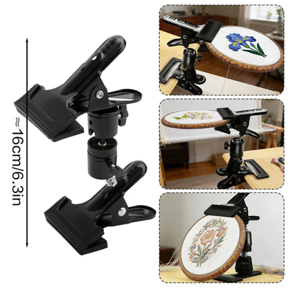 2Pcs Metal Embroidery Hoop Stand - 360° Rotated Adjustable Embroidery Stand, Table Clamp Holder Clip for DIY Cross Stitch, Needlework & Handicrafts, Sturdy Tabletop Craft Clamp