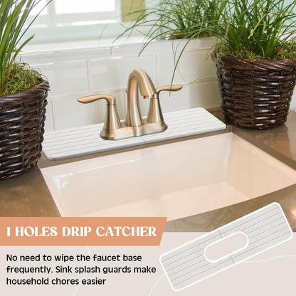 Funnymoom Stone Faucet Mat Sink Splash Guard, 24" Diatomite Quick Drying Stone Faucet Mat, Super Absorbent, Kitchen Sink Oval and Round Splash Tap Pad for Bathroom Counter & Kitchen(White)
