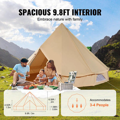 VEVOR Canvas Bell Tent, 4 Seasons 3 m/9.8ft Yurt Tent, Canvas Tent for Camping with Stove Jack, Family Camping Outdoor Hunting Party