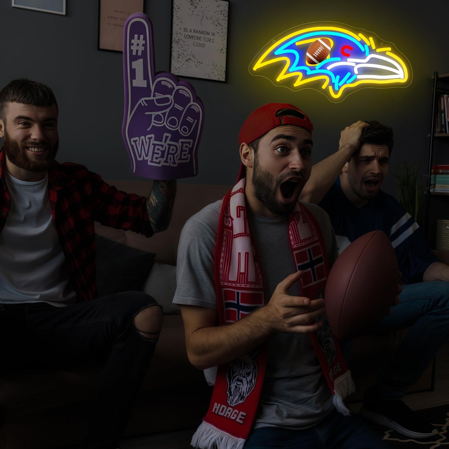 Football Neon Sign for Wall Decor - Team Merch Neon Acrylic USB Powered LED Wall Art Decor, Light Up Sign Dimmable, for Man Cave Game Room Bedroom Bar Club Party Fans 15.98" × 8.03"