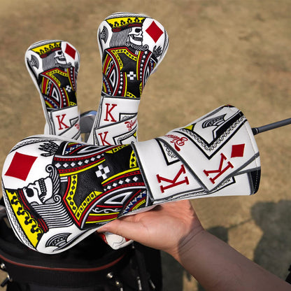 BAIRBRE Golf Club Covers - Poker Diamond King Driver Covers Fariway Wood Headcovers 3 Wood Hybrid Head Cover for Most Brands
