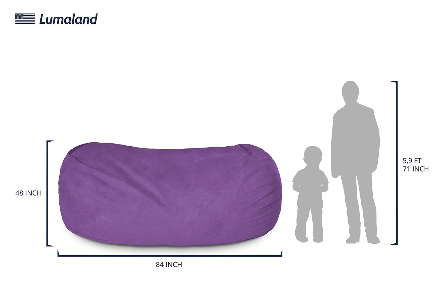 Lumaland Luxurious Giant 7ft Bean Bag Chair with Microsuede Cover - Ultra Soft, Foam Filling, Washable XXL Bean Bag Sofa for Kids, Teenagers, Adults - Sack Chair for Dorm, Family Room - Purple
