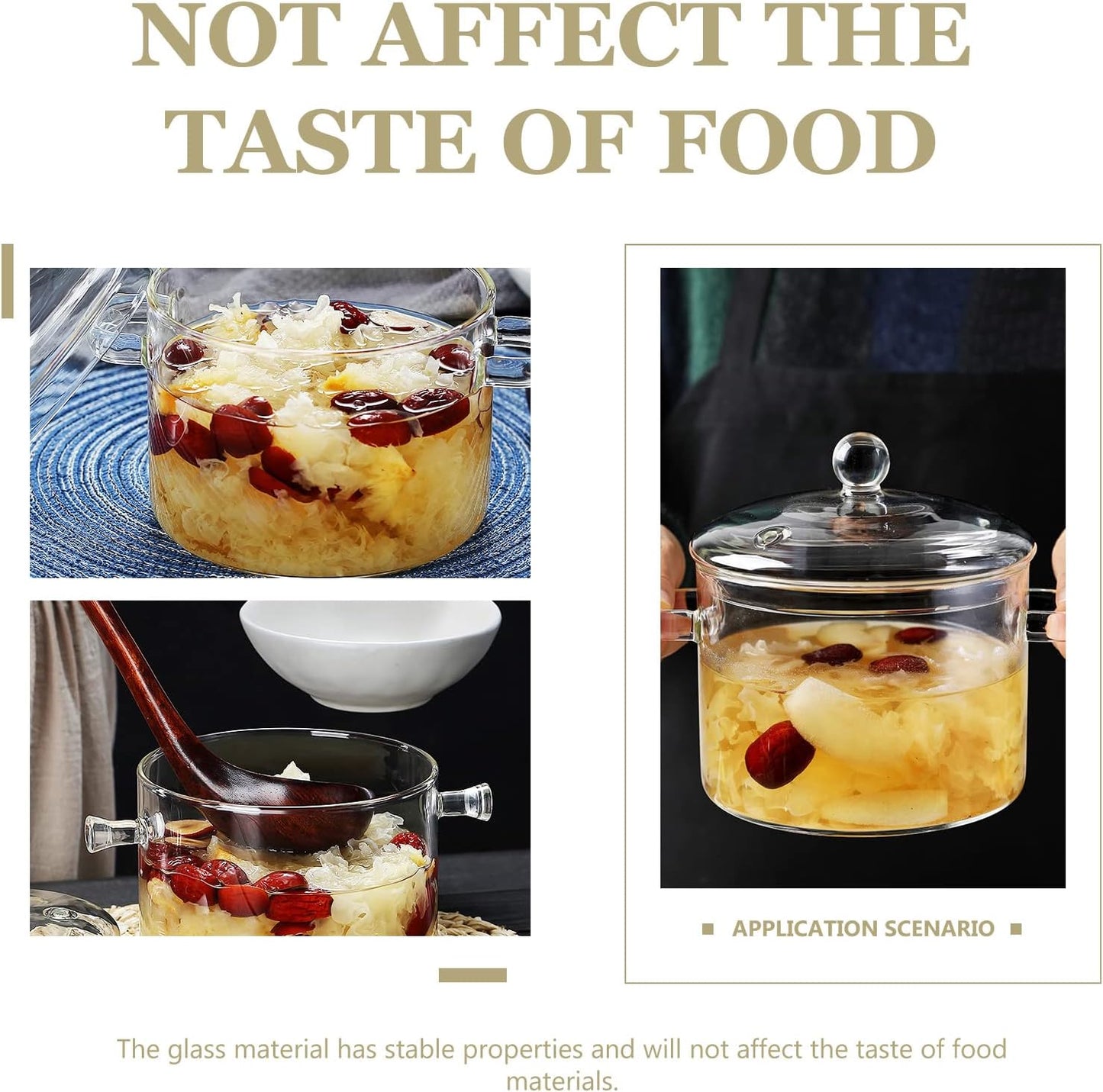Clear Glass Pots for Cooking, Thickened Glass Stew Pot with Lid for Stove