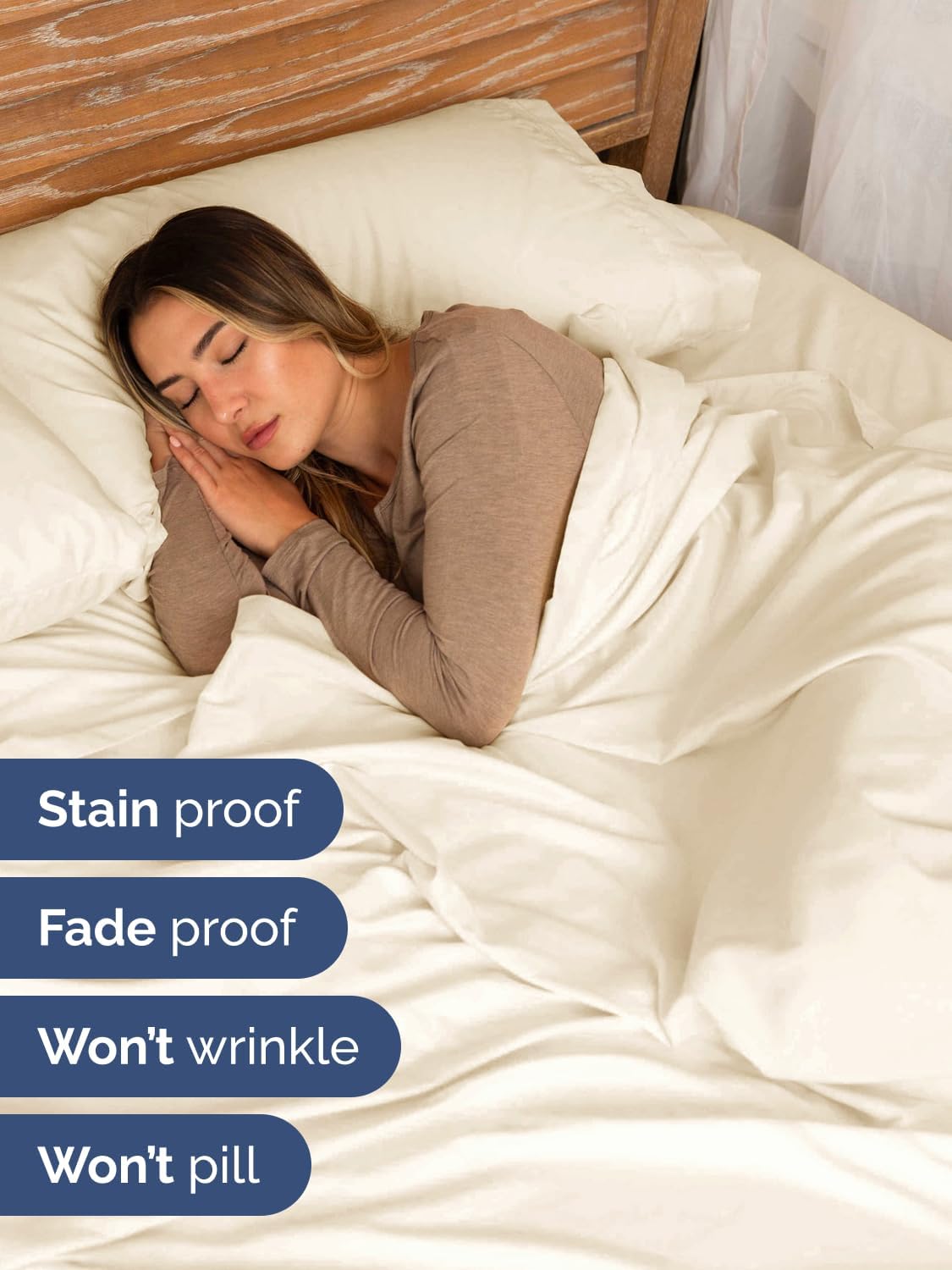 Skiennix Extra Deep Split King Sheet Set - 7 Piece Breathable Cooling Bedding - Soft, Wrinkle-Free Off White