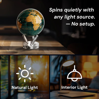 MOVA Globe - Emerald Green and Gold Signature (6") | Solar-Powered Motion | No Batteries | Gift for Desk, Home, or Office | Modern Map Accent for Home or Office